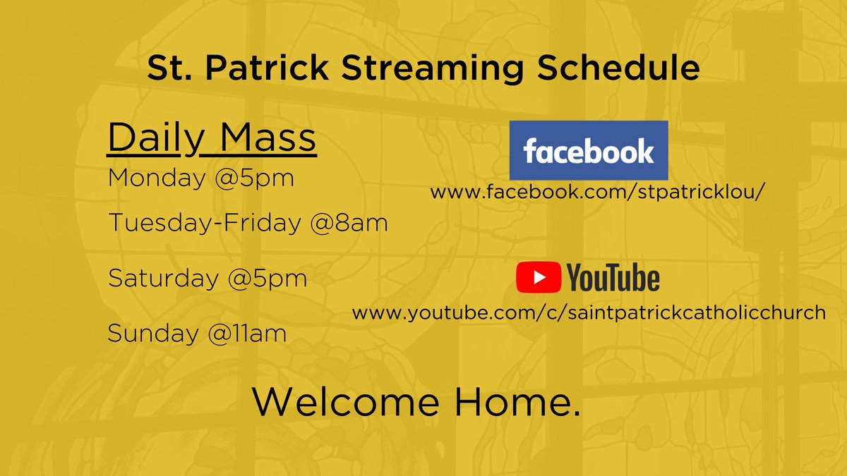 StPatrickLou's tweet photo. Join us live for Mass this weekend on both Facebook and YouTube! https://t.co/zRhrgR2Pjj