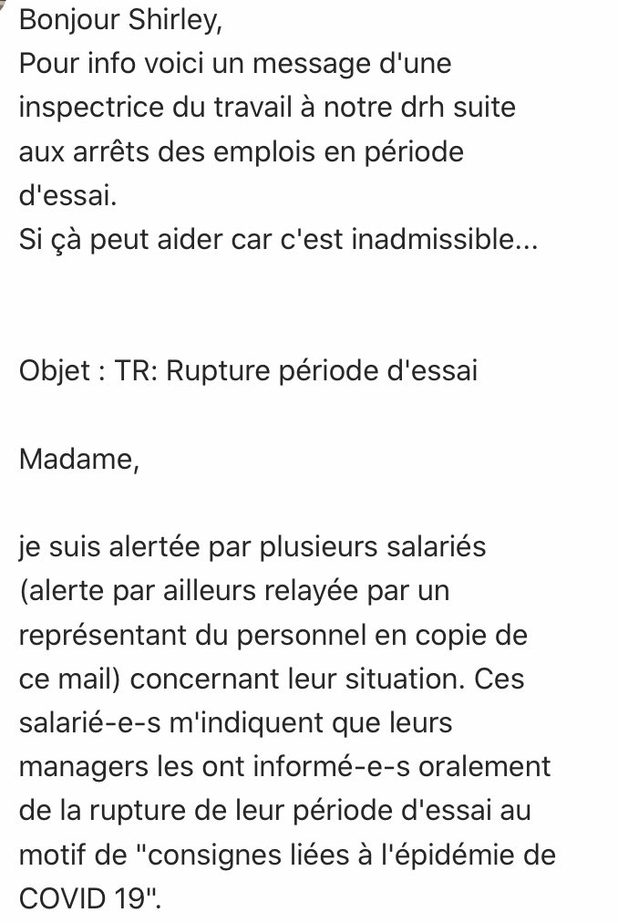 Shirleyyych's tweet photo. Message d’une inspectrice du droit du travail concernant les périodes d’essai arrêtées de façon abusive à toute fin utile #onnoublierapas #CoronaCrisis https://t.co/5HfmfnE9M2