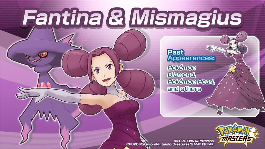 Introducing sync pair: Fantina &amp; Mismagius!

📝 A Ghost-type user who enters contests, Fantina became a Gym Leader thanks to her hard work studying Pokémon.

As a dancer, she looks très fantastique when she gets dressed up, and also has a way with words, non? 💜

#PokemonMasters