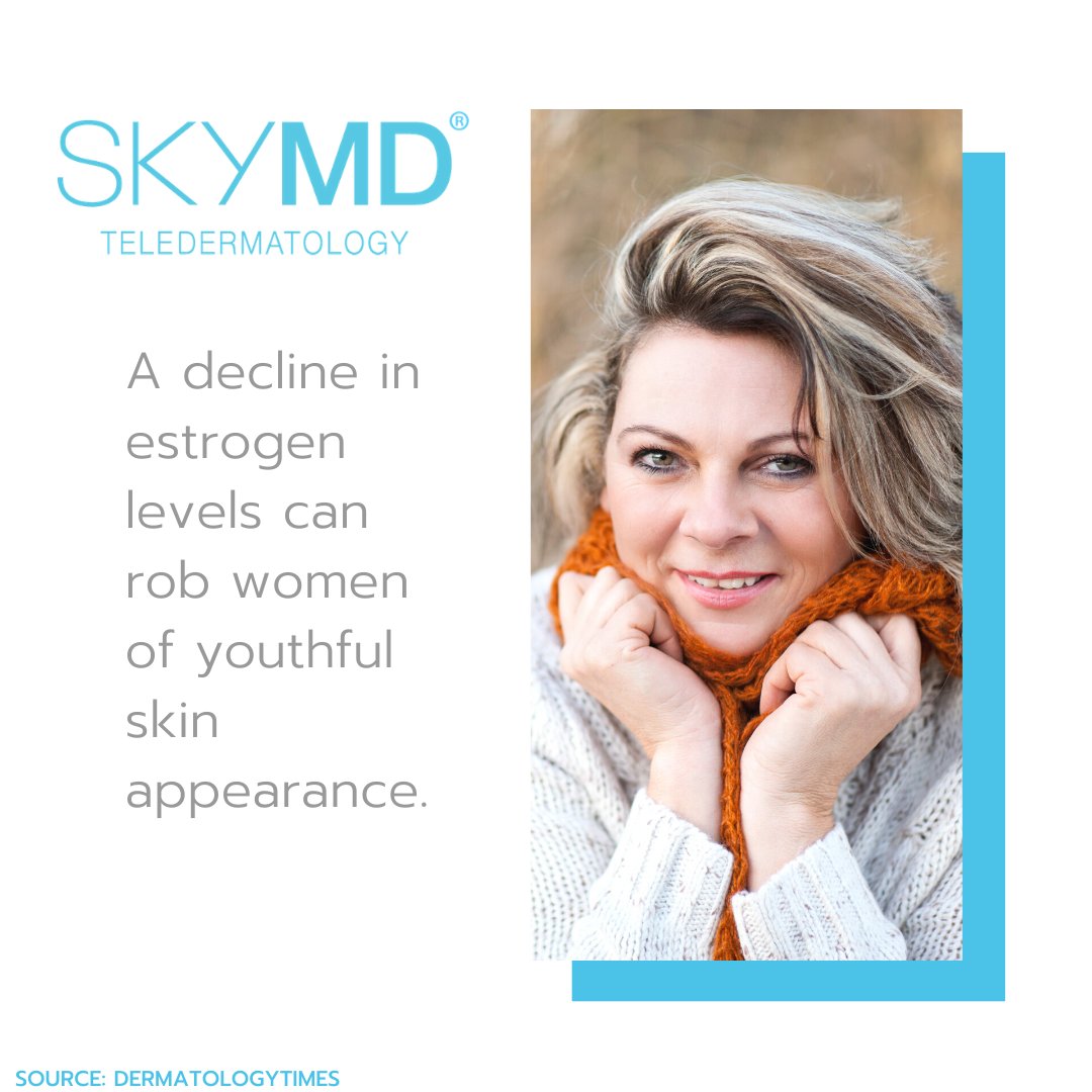 getSkyMD's tweet photo. Most people attribute mood swings, hot flashes and weight gain to menopause.  According to an article in the DermatologyTimes, decreases in estrogen levels also impact skin quality. Read more about it here https://t.co/FAUxKahjgi, and continue checking in for weekly skin news! https://t.co/74XDr3KfHp