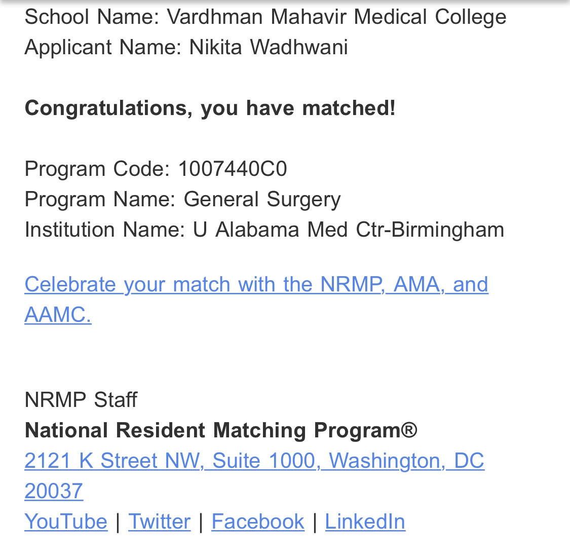 Nikita Wadhwani (@nikitawadhwani_) on Twitter photo I matched at my dream program <a href="/UABSurgery/">UAB Surgery</a> !! 😊 #DREAMSCOMETRUE #Iamgoingtobeasurgeon #ResidencyMATCH2020 I matched at my dream program <a href="/UABSurgery/">UAB Surgery</a> !! 😊 #DREAMSCOMETRUE #Iamgoingtobeasurgeon #ResidencyMATCH2020