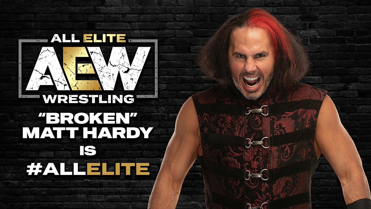 AEW's tweet photo. Welcome to the team. #Broken @MATTHARDYBRAND is #AllElite https://t.co/jm1C880zZj