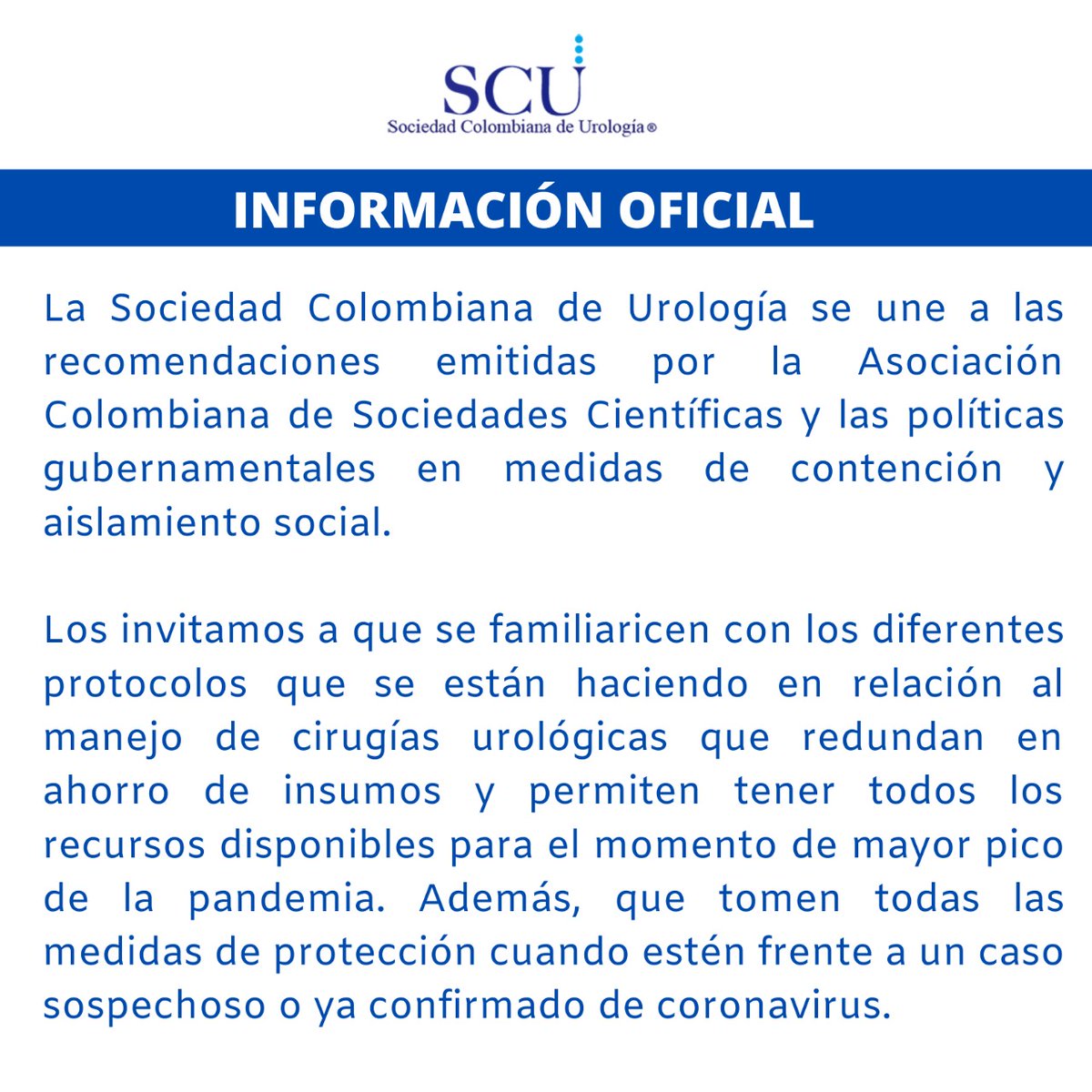 SCUColombia's tweet photo. #Covid_19 Entendemos la responsabilidad social del medico y reflexionamos sobre los riesgos inherentes a nuestra loable profesión para nosotros mismos y nuestras familias. https://t.co/SXiUZWkY7I