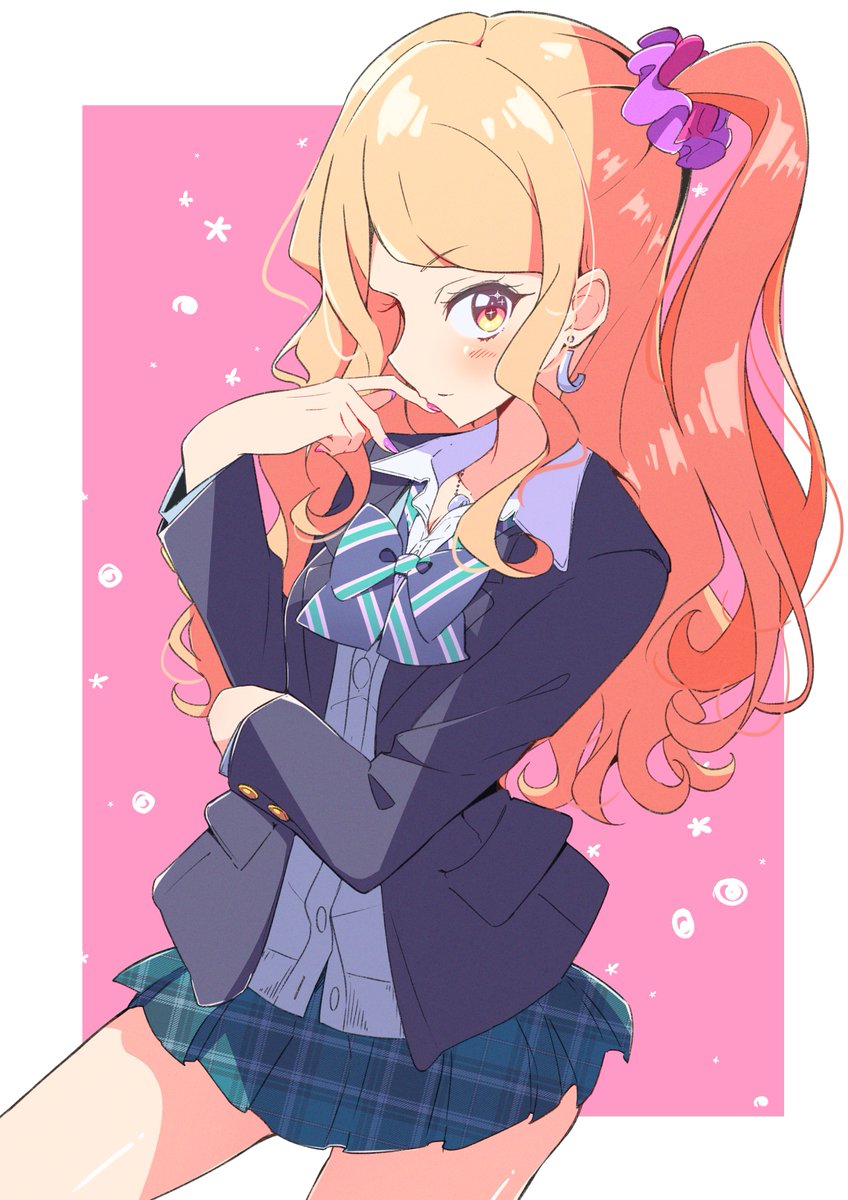 1girl skirt solo school uniform jacket plaid bow  illustration images