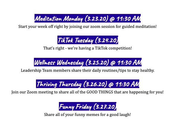 Sharing some Spring Break “Quarantingz” for you to do! Shoutout to our Leadership Team for helping with this! #Limitless #StayConnected #StayHealthy See Google Classroom document for details!