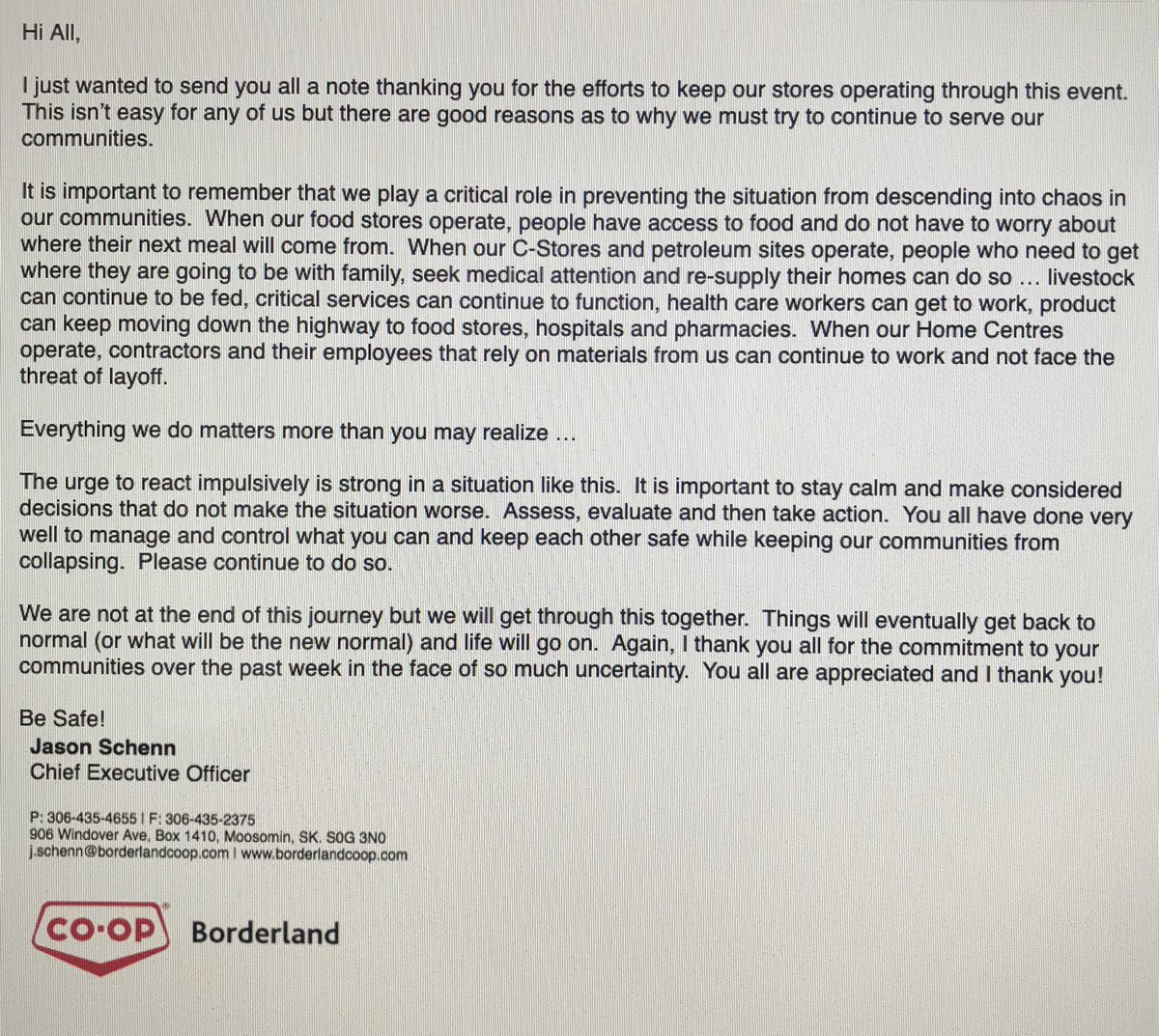 BorderlandGM's tweet photo. Message to all my @borderlandcoop family.  Thank you! https://t.co/fuKyPdScm4