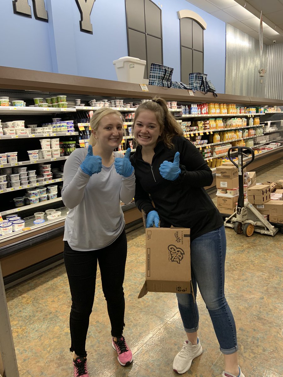 BurgSoftball's tweet photo. Caught these two seniors in action today at the local grocery store helping stock shelves. Just an example of how incredible our players are! #webeforeme #allinthistogether #untilweplayagain #gomidgets https://t.co/yfuKhMO3FK