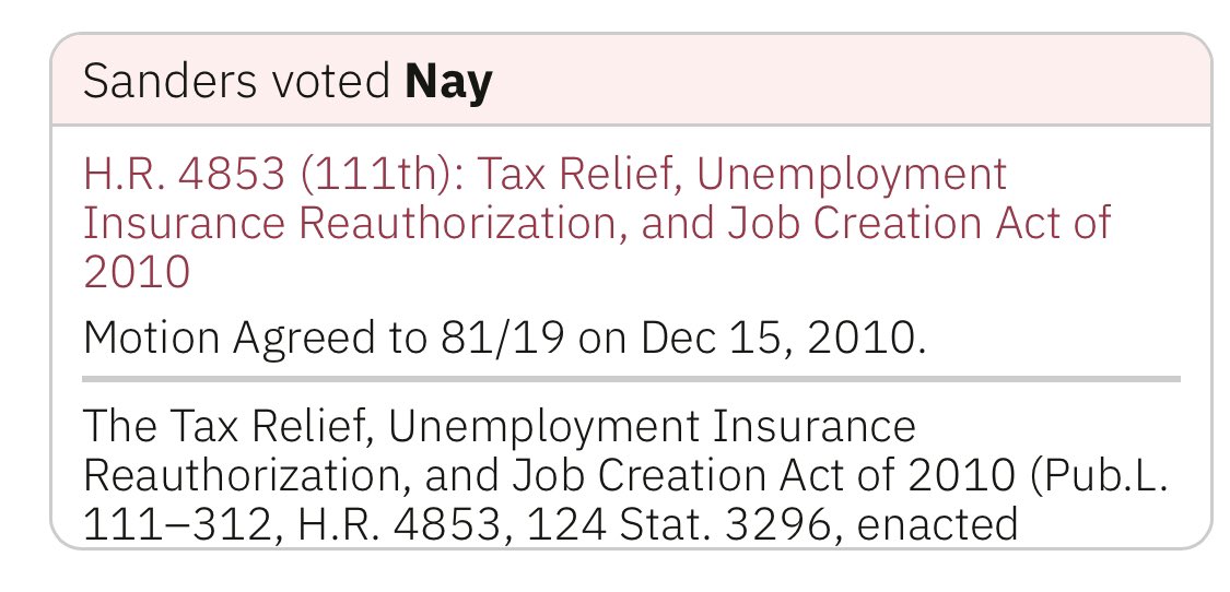 CireAmai's tweet photo. #ExitBernie voted against H.R. 4853 Tax relief, Unemployment Insurance Reauthorization ang Job Creation Act of 2010👈🏽
I guess he forgot to tell all those lower and middle income people this little fun fact?
Hmmm... 🤔
#NeverBernie is a scammer and con-man https://t.co/r42P6gcDqQ