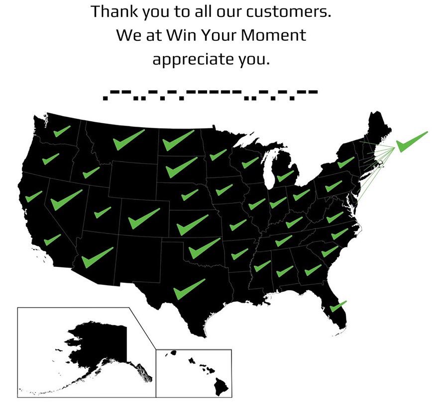 WinYourMoment's tweet photo. We are now in over 40 states domestically and 5 countries internationally 👏🏽 When the world is so crazy, it is awesome to take a moment and see how many are still fighting and winning their moment with us! 💪🏽 Let’s stick together and continue to better ourselves in all that we do https://t.co/7mHp4i3uyh