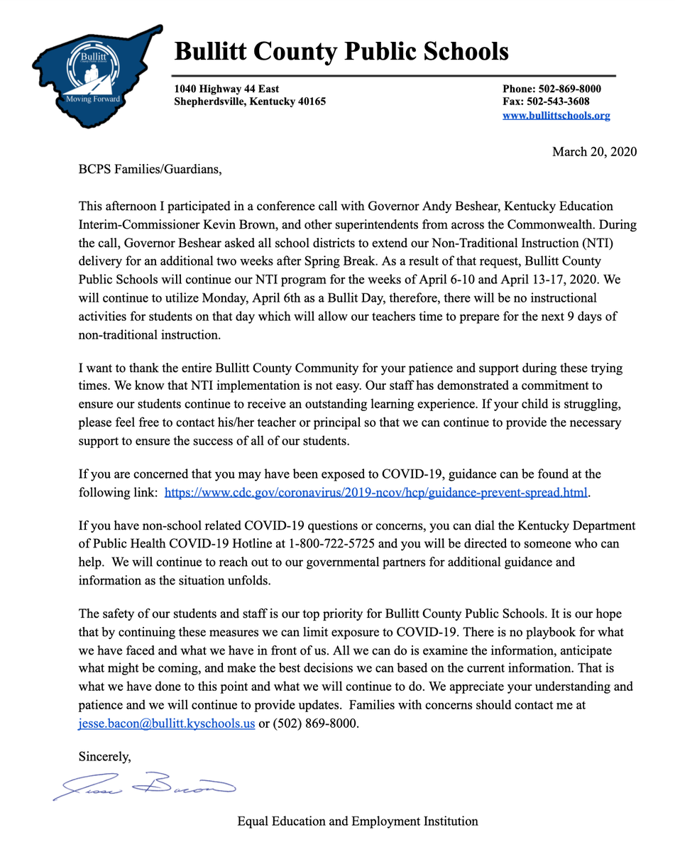 Here is a COVID-19 update from Bullitt County Public Schools