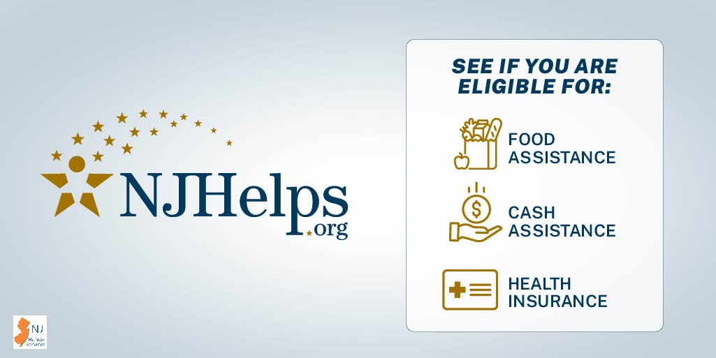 NJDHS's tweet photo. Check out #NJHelps to see if you are eligible for food assistance (NJ SNAP), cash assistance (WFNJ/TANF or WFNJ/GA), and health Insurance (NJ FamilyCare/Medicaid). From there you can apply for services or learn about additional resources. https://t.co/S5I4gYMztH https://t.co/wuU5s1hLnO