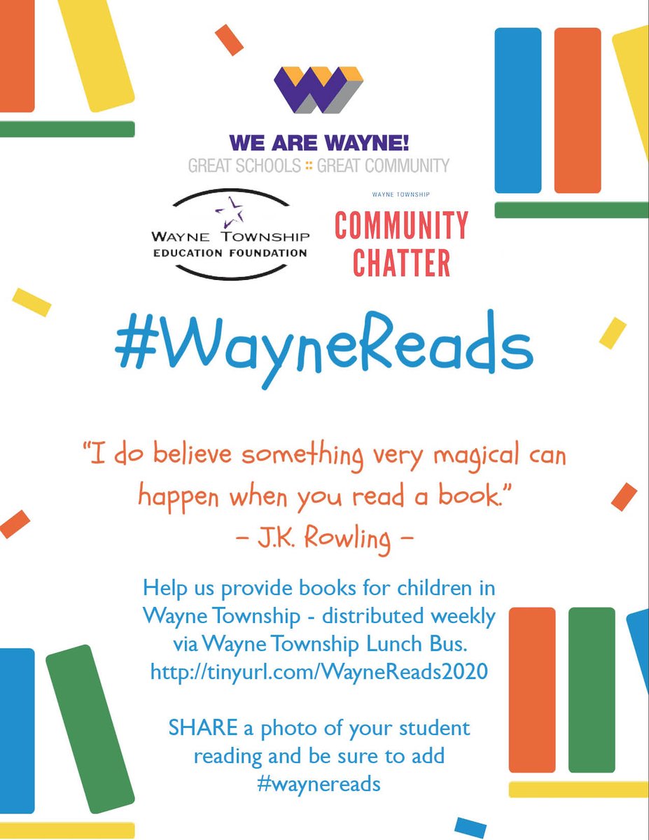 Join #WayneReads by posting your student(s) reading with #WayneReads tag.  We are inviting donations to purchase books, comics, and games to be distributed via the MSD of Wayne Township Lunch Bus Program. tinyurl.com/WayneReads2020 <a href="/WayneTwpSuper/">Dr. Jeff Butts</a> <a href="/WayneTwpSchools/">We Are Wayne</a> <a href="/KarleeMacer/">Karlee Macer</a>