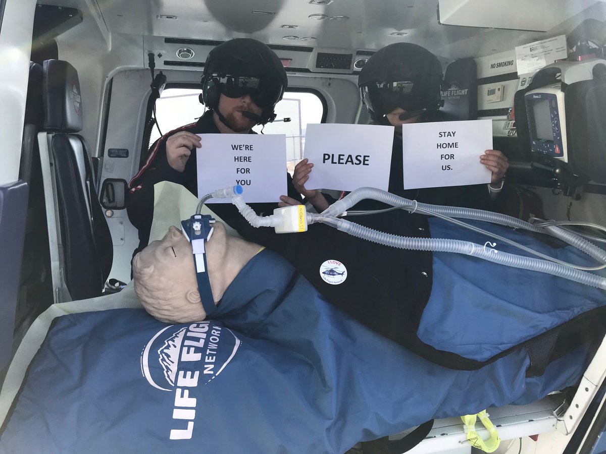 LifeFlightNtwrk's tweet photo. We are here for you, so please stay home for us.
#ThereWhenYouNeedUs
Montana team members from Bozeman base - Life Flight 90 &amp; Missoula base - Life Flight 88
#StayHome #StayHomeMT #covid19 #FlattenTheCurve #AirMedical #AirMedicalCare https://t.co/FLEDcdH5k2