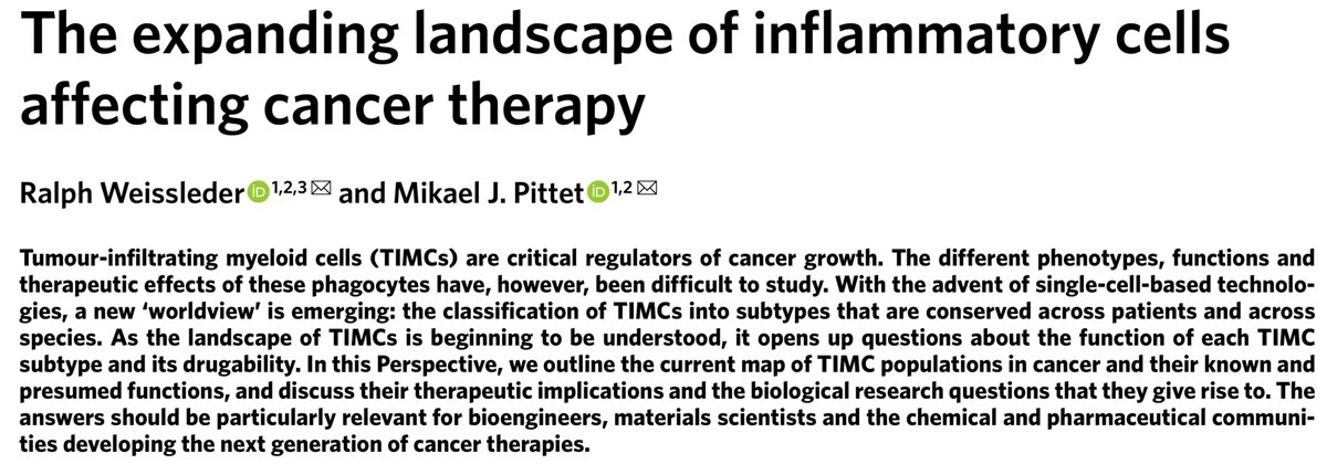 😀 Here is detailed information about our current understanding of myeloid cells in cancer and avenues to bioengineer new drugs targeting them. We used lung cancer as a vantage point. Hope you will find it useful!
nature.com/articles/s4155…
<a href="/natBME/">Nature Biomedical Engineering</a> <a href="/MGHCSB/">MGH Center for Systems Biology</a> @MGH_RI <a href="/WeisslederLab/">Weissleder</a>