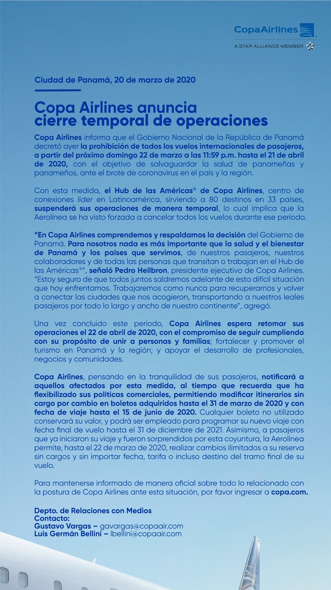 Copa Airlines в Twitter: „@Cotettyta Hola, entendemos la situación y  estamos haciendo nuestro mayor esfuerzo, sin embargo debido a restricciones  gubernamentales no podemos volar. Me podrías compartir tu número de reserva  por