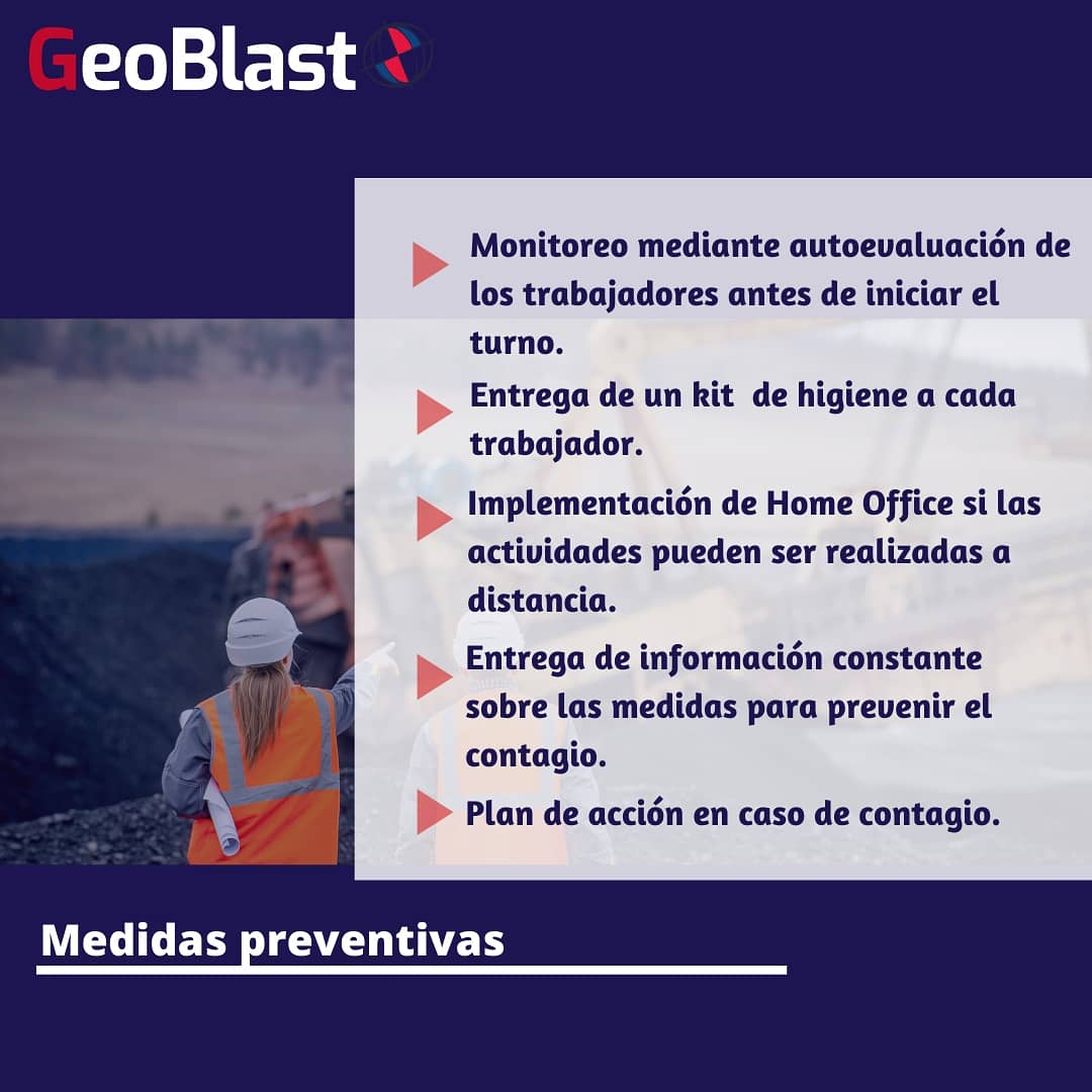 GeoBlastLA's tweet photo. Como organización, hemos adoptado diversas medidas para evitar la propagación del COVID-19. Nuestro compromiso, es resguardar la salud de cada uno de nuestros trabajadores, minimizando la exposición a riesgo de contagio. 

#covid_19 #Chilemineria #Geoblast https://t.co/OrKyOG6G4J