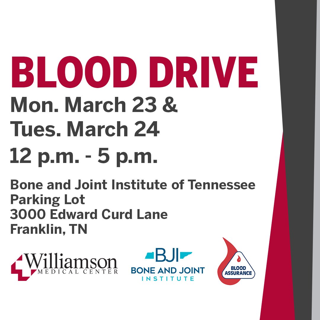 WCSedu's tweet photo. Looking for a way to help others? Due to the COVID-19 outbreak, blood banks are at risk of dropping to critical supply levels. That's why @Williamson_Med &amp; @boneandjointtn are hosting a mobile blood drive March 23 and 24 from noon to 5 p.m. in Franklin. https://t.co/sYZudOQvvy