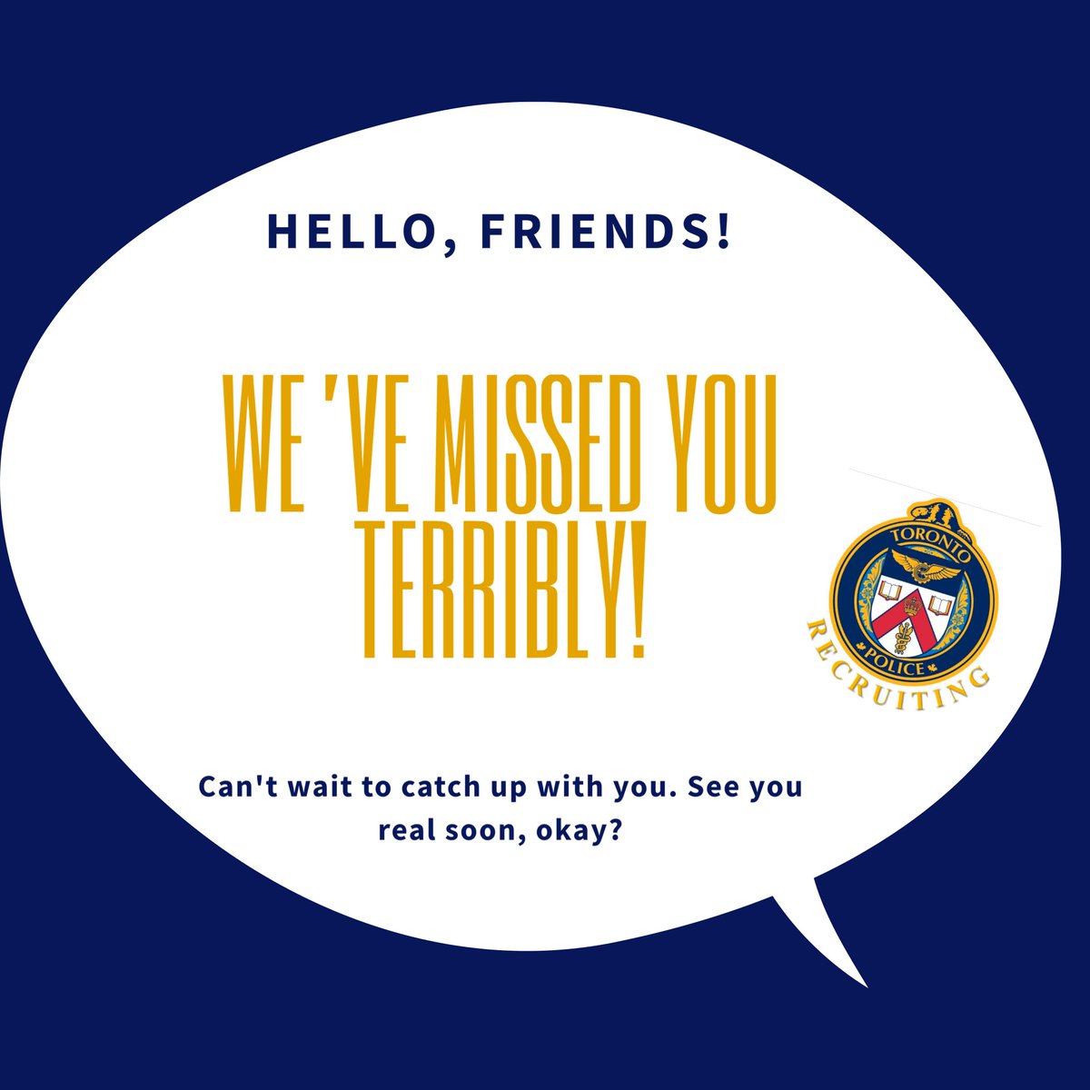 TPSRecruiting's tweet photo. Hello friends! Like everyone, we’ve been regrouping and coming up with new ways to keep in touch and engaged. We are looking forward to continuing our outreach and connecting with applicants, preparing for your future with us! Stay tuned! #TorontoIsTheChoice #JoinTPS https://t.co/nQ4GAKbHBQ