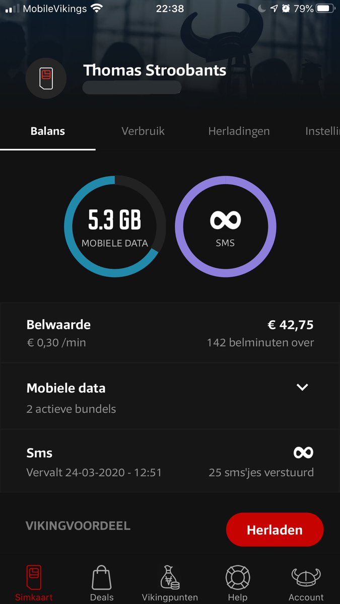 Thomashure's tweet photo. @mobilevikingsBE Hier nog geen aanpassing op de belminuten gezien, maar wel €5 aan kosten.. 🤷🏼‍♂️ https://t.co/Cp6Q9K9O5U