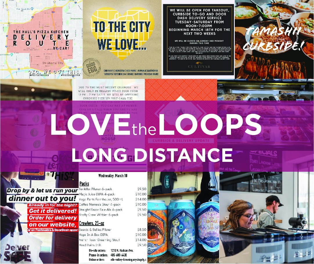 OKCStreetcar's tweet photo. You might not be able to get out and about but you can still #LoveTheLoops! Many of our love the loop restaurants are offering carry-out or delivery. Or online shop at nearly all of our love the loop retailers. Check out all of our #LoveTheLoop partners at https://t.co/bhH0TAZ08N https://t.co/ToeG4Oe46k