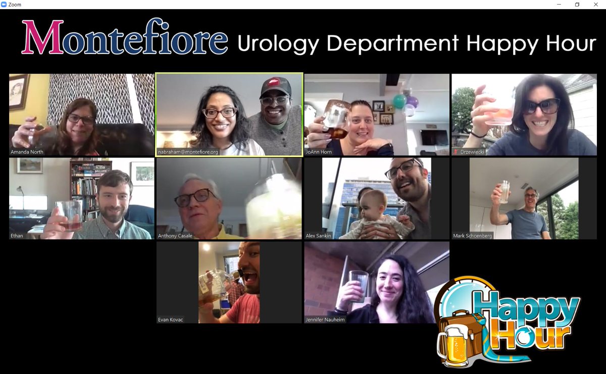 NityaAbraham's tweet photo. @MontefioreUro Friday #VirtualHappyHour!! #coronavirus can't stop our fun!
This is how you #SocialDistance!
#Urology #QuaratineAndChill
Thank you #FirstResponders!
#happyhour #team #Doctors https://t.co/hRikMDWUhi