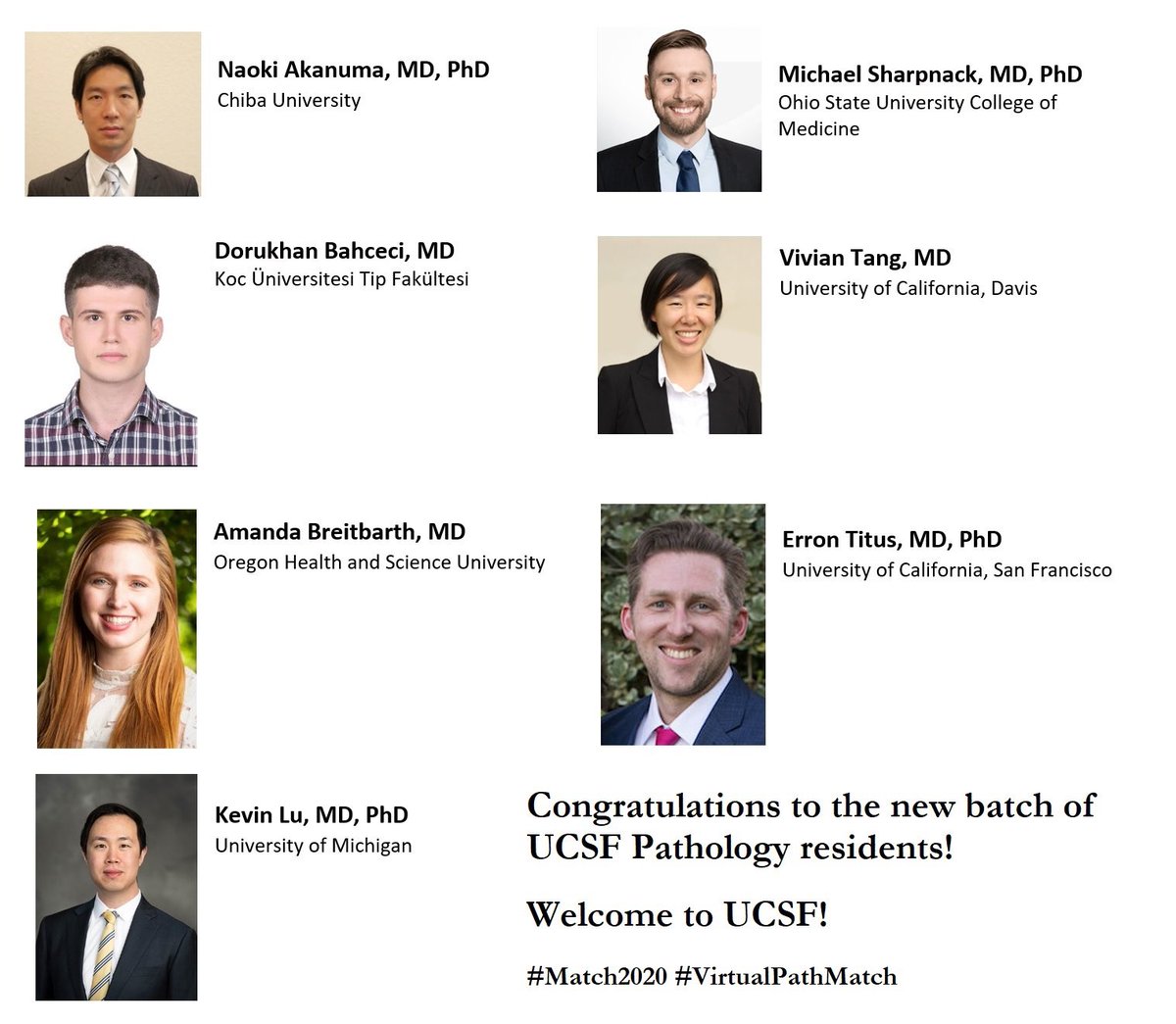Can’t think of a better first tweet than to proudly announcing the newest outstanding additions to the UCSF Pathology family!!!! #Match2020 #VirtualPathMatch #Path2Path #UCSF