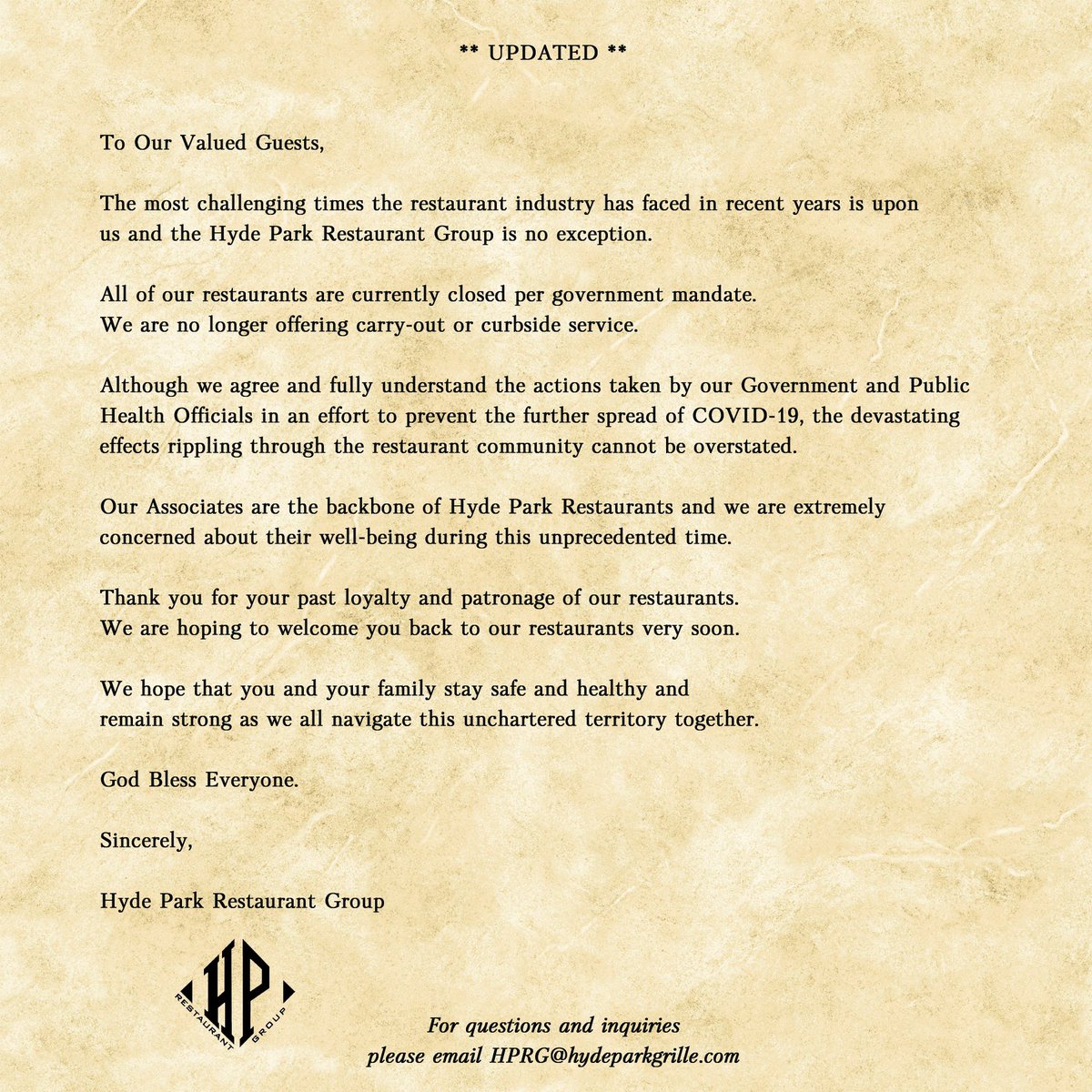 Hyde Park Restaurants tweet media