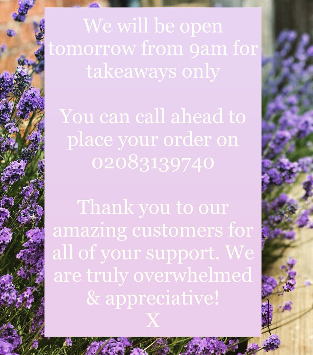 Please bear with us whilst we get our heads around this! We hope to see you tomorrow for teas/coffees, cakes, toasties &amp; brunches. Stay safe 💜 #bromley #cafe #coffeeshop #sundridgeparkvillage #brunch #lunch #afternoontea #mothersday #theshowmustgoon
