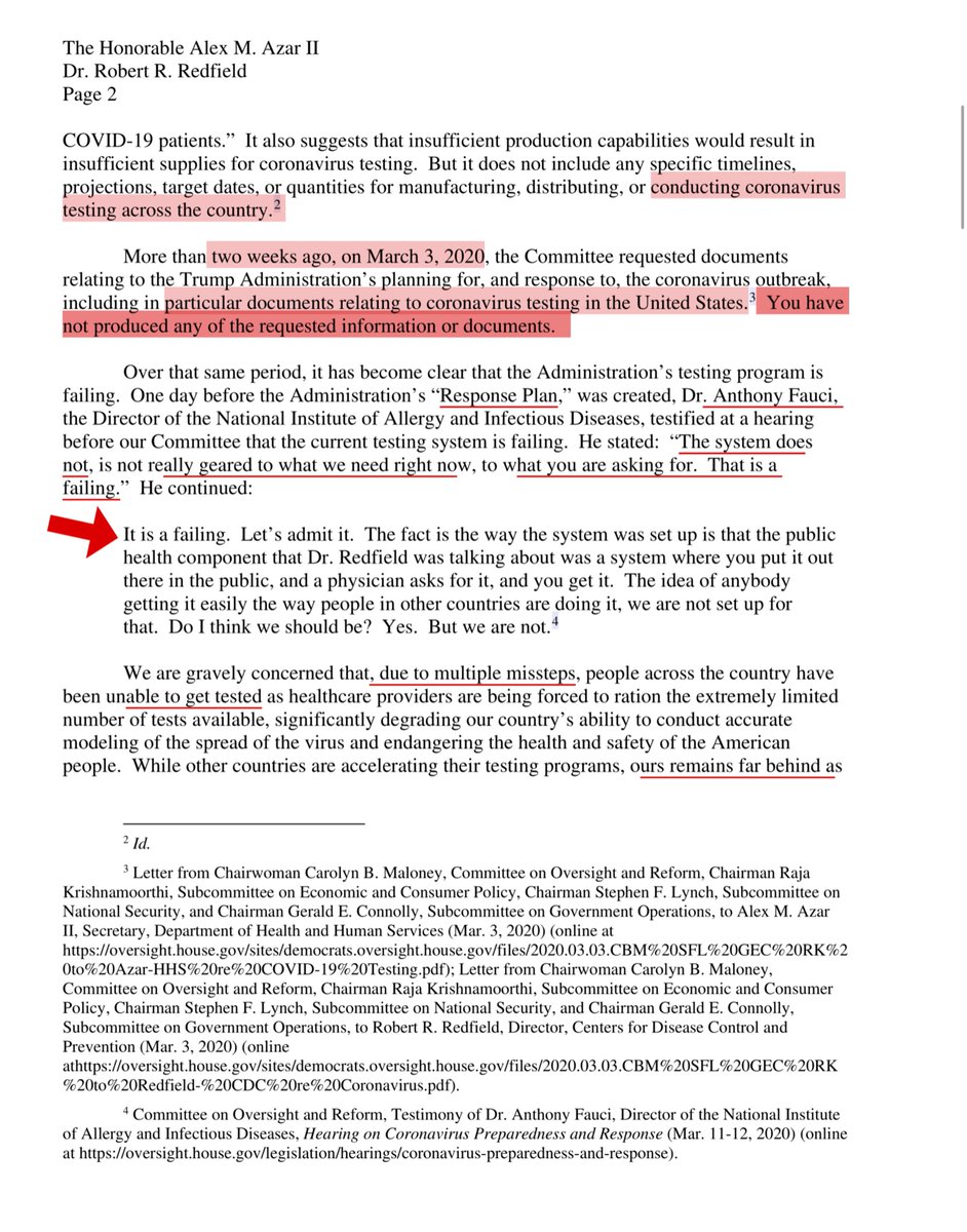 This is DEEPLY problematic - in yesterday’s  @OversightDems letter to  @CDCgov  @SecAzar  @CDCDirector The DJT Trump Administration continues to lie to us, the American people and NOW they are withholding infoWHERE. ARE. THE. TESTs that  @VP promised us? https://oversight.house.gov/sites/democrats.oversight.house.gov/files/2020-03-19.CBM%20RK%20GEC%20JR%20SFL%20to%20Azar-HHS%20and%20Redfield-CDC%20re%20Testing%20Plan%20(002).pdf