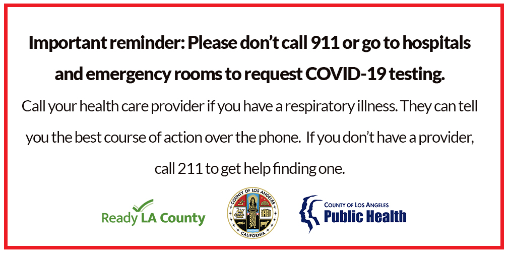 CountyofLA's tweet photo. If you have symptoms of #COVID19 (fever, dry cough, shortness of breath), please call your healthcare provider. 

Do not call 911 or go to a hospital unless you are seriously ill and need emergency care. https://t.co/ytCNh5nV1d