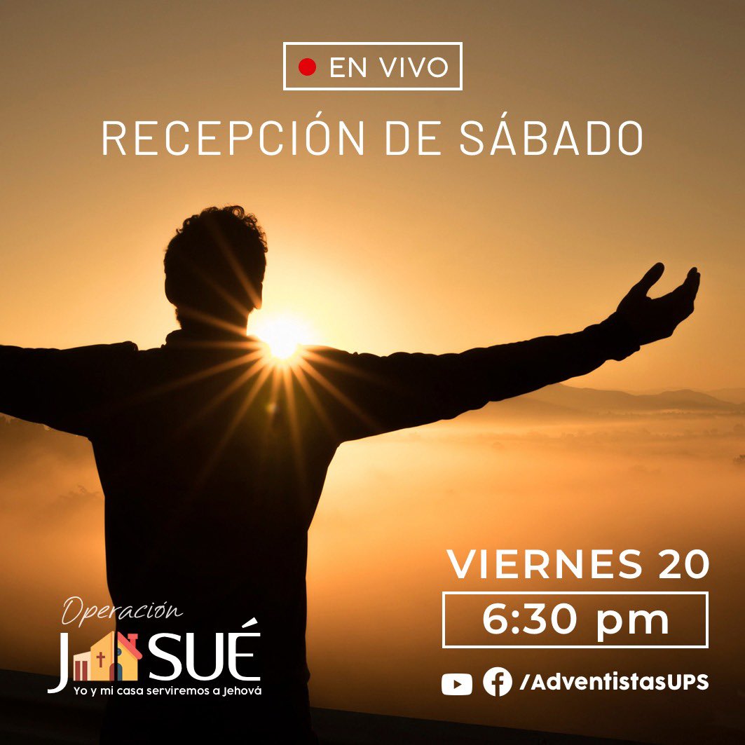 Acompáñanos desde las 6:30 P. M. a la recepción del sábado vía online desde tu casa con una programación especial.
COMPARTE - PARTICIPA #quedateencasa #sabadoonline
Nos encontramos en fb.com/adventistasups