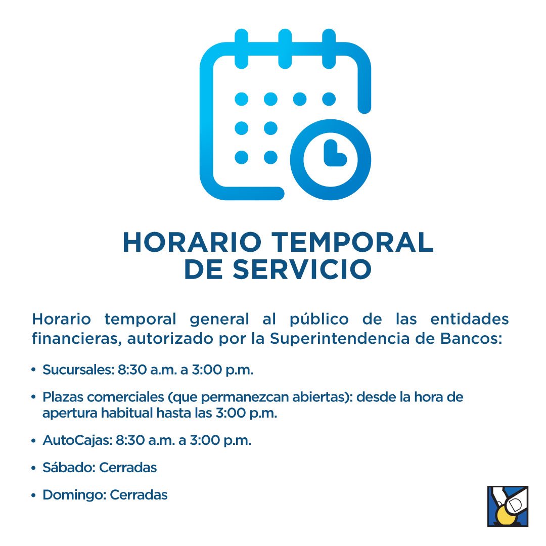 AsocPopular's tweet photo. Horario temporal de servicio #SucursalesAPAP, #AutoCajas y Centro de Contacto autorizado para las entidades financieras, por la @SuperdeBancosRD tomando las medidas preventivas necesarias para garantizar la seguridad y la protección de nuestros clientes y colaboradores. https://t.co/G685WgMtbp