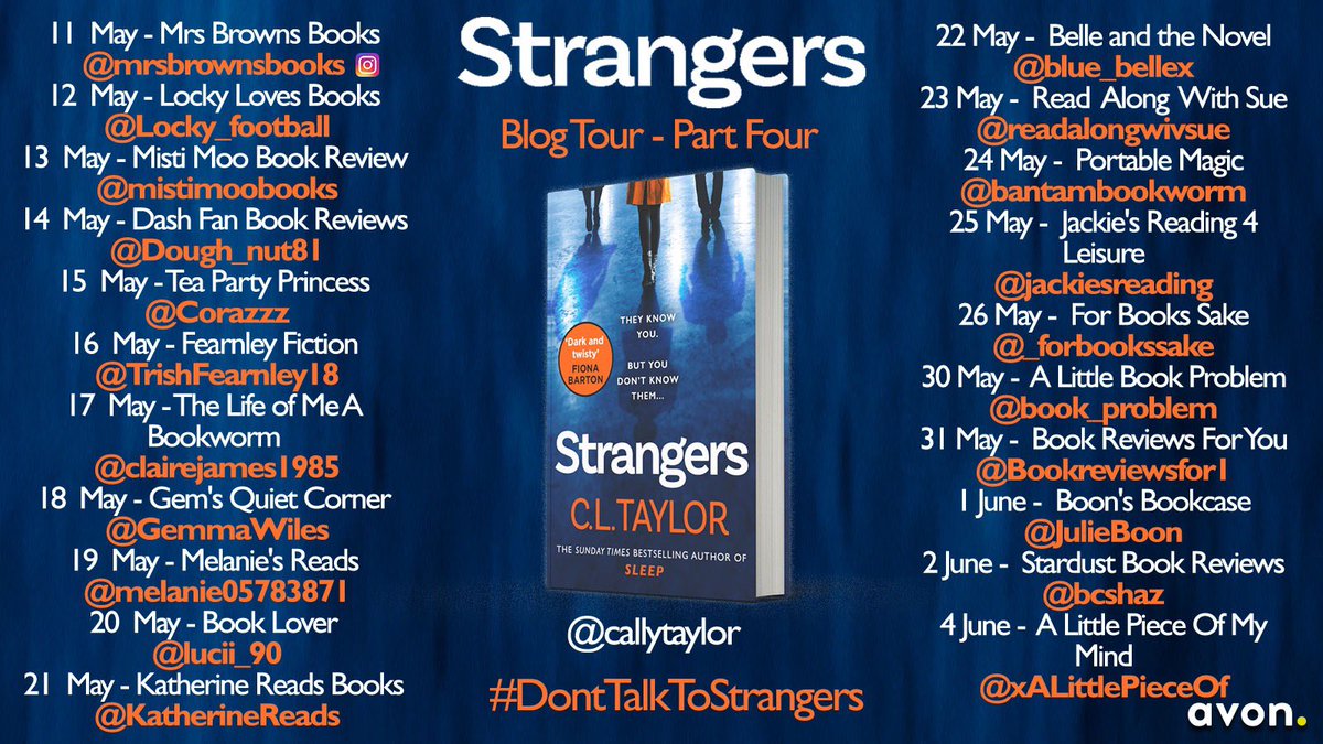 Mistimoobooks's tweet photo. Just one of the very exciting blog tours I’ve got coming up soon! Cannot wait for Strangers! 🧡#DontTalkToStrangers @callytaylor @AvonBooksUK https://t.co/61a4TihPjL