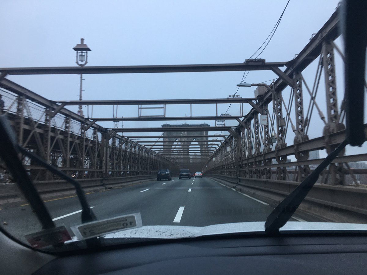 Brooklyn Bridge, 8:18 am. Hardly ever this empty at any time of day, let alone what should be peak rush hour. (Yes, we recently bought a car. A hybrid, OK?? Ambivalent at the time but now thanking my stars.)