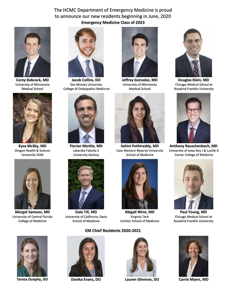 hcmcEM's tweet photo. Welcome to our incoming EM interns, and 2 new EM/IMers! We're so happy to have you join us for the next three / five years! A big congratulations to our rising Chiefs as well, looking forward to your continued leadership and excellence!

#MatchDay2020 #em #emim @HennepinHC_GME https://t.co/9Bobi135sA