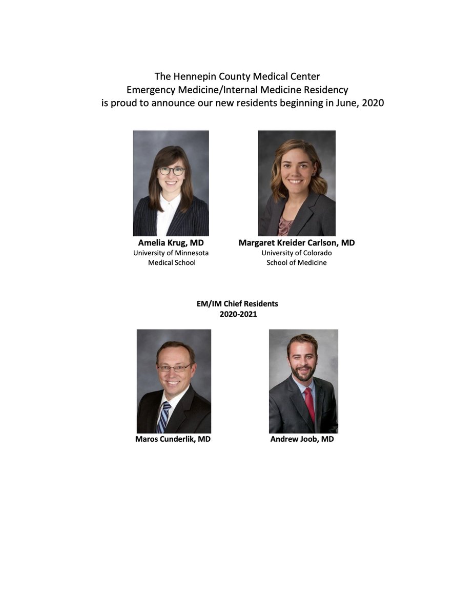 hcmcEM's tweet photo. Welcome to our incoming EM interns, and 2 new EM/IMers! We're so happy to have you join us for the next three / five years! A big congratulations to our rising Chiefs as well, looking forward to your continued leadership and excellence!

#MatchDay2020 #em #emim @HennepinHC_GME https://t.co/9Bobi135sA