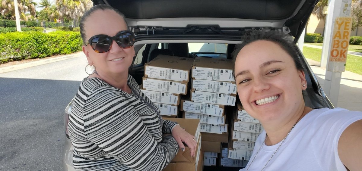 Dr_Corcoran's tweet photo. Our Dynamic Duo was at it again! They heard our students needed laptops so they went out to get them! @RoyalPalm_RPS is lucky to have Maria and Heather! @SommerPBCSD @southPbcsd @licatap @Cami8685 https://t.co/wArrQs653V