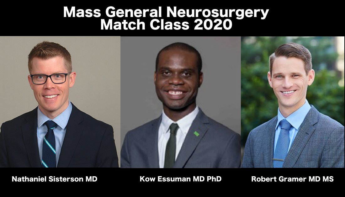 MGHNeurosurg's tweet photo. Welcome to a great new group of residents.  Drs. Sisterson, Essuman, and Gramer, we look forward to seeing you in July 2020! https://t.co/8ooeXUDNcN
