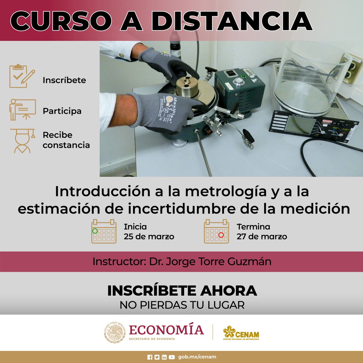CENAM_Mexico's tweet photo. Te esperamos en el curso a distancia:
"Introducción a la Metrología y Estimación de la incertidumbre".- Inicia: 25 de marzo

Otros cursos: https://t.co/ev6e8jOXuz

Informes:
Educación Continua
educontinua@cenam.mx
Teléfono: (442) 211-05-00 al 04 Ext. 3013
#sistemadecalidad https://t.co/BDoLPJPeSO