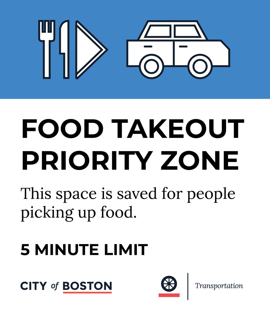 We are creating temporary pick up zones in front of restaurants that have transitioned to takeout and delivery only. More details at Boston.gov/takeout-zones #teambtd #supportsmallbiz