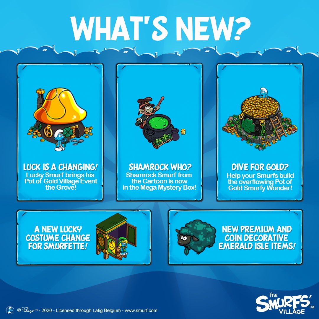 🍀The #SmurfsVillage version 1.92.0 St. Patrick's Day-themed update for the Grove is now live on all App Stores! ☘️