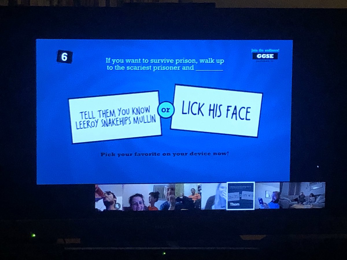 leeroyb's tweet photo. A night of @jackboxgames #leesfault  blame games #socialdistancing https://t.co/5o8a9HFp4e
