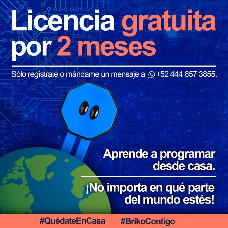 brikorobotics's tweet photo. ⚠ En estos momentos complicados para el mundo es importante seguir las indicaciones de salud.

📚➡ Además de no detenernos y seguir aprendiendo.

👋🤖 Briko está liberando licencias para aprender a programar desde casa.
Da Click Aquí: https://t.co/burtMjDg7Q
#yomequedoencasa https://t.co/o3MAR0gHP7