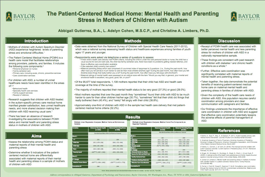AbbiGPsych's tweet photo. @Adelyn_Cohen and I looked into how mothers of children with Autism may benefit from receiving care through the Patient Centered Medical Home! #SPPAC2020 #PosterSession3 https://t.co/GlMWJrclUf