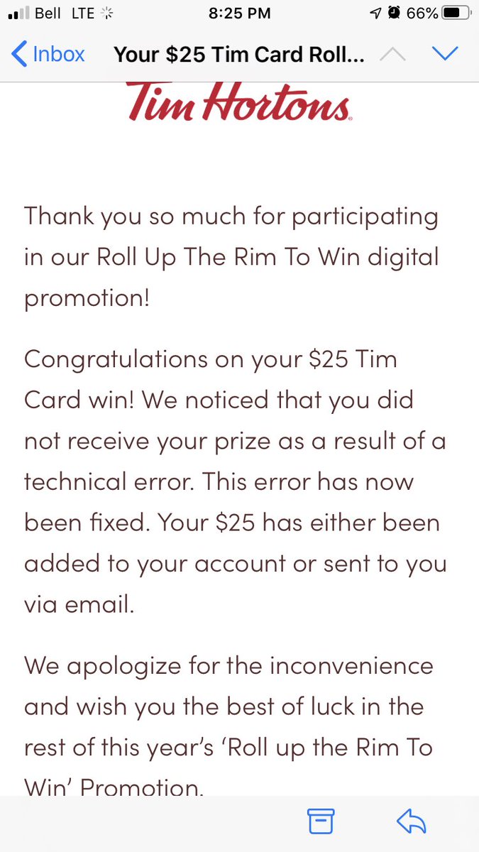 DTremblett's tweet photo. @debahm @TimHortons Just got my prize, took almost a week but what ever.
Thank you @TimHortons now time for some more #RollUpTheRim with a little #SocialDistancing of course.
#StaySafe https://t.co/c89D7wGgWy