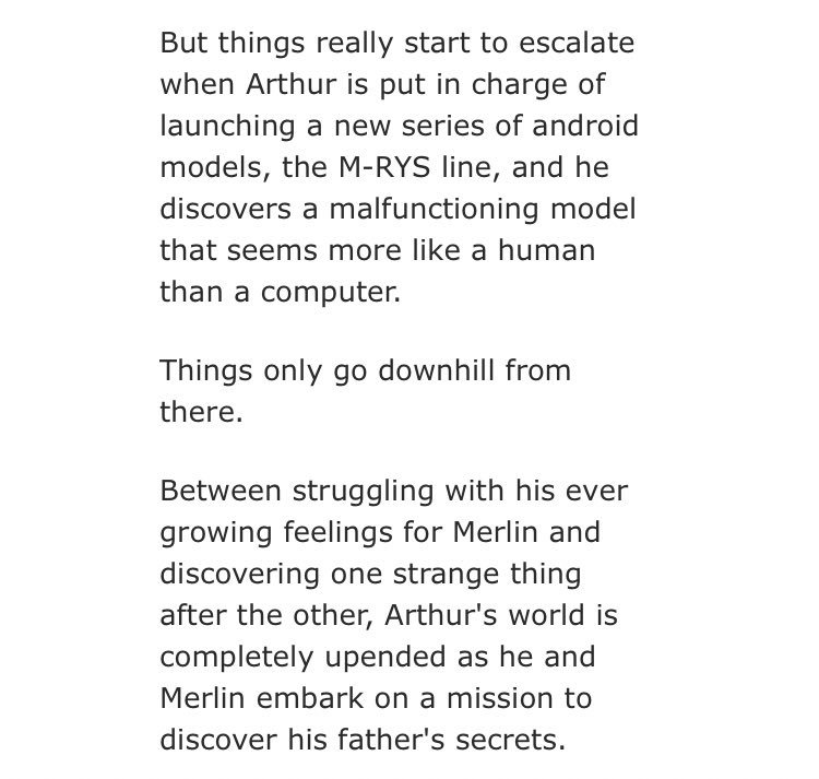 • M-RYS by mornmeril - merlin/arthur - Rated E - future au, android au - 123,216 words https://archiveofourown.org/works/1588331/chapters/3375473#workskin