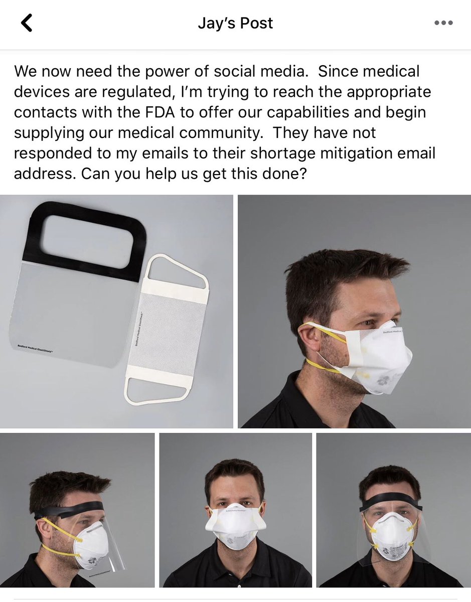 PedsMamaDoc's tweet photo. Anyone here with contacts at the FDA?
 @JayMilbrandt &amp; Bedford Industries needs help expediting approval of face mask covers &amp; face shields. 
#SoMeDocs #MedTwitter 
@PPA_USA @pppforpatients @meganranney @choo_ek @feminemtweets @mass_marion @LeahHoustonMD 
https://t.co/6Rv0dURsGq https://t.co/D46kwgS0Me