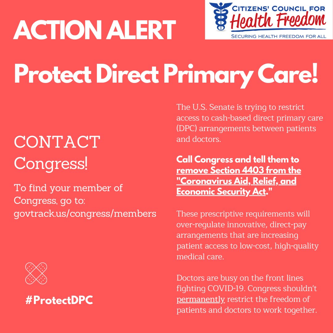 U.S. Senate is taking advantage of COVID-19 crisis to quietly place restrictions on direct primary care doctors!

Contact Congress before they vote MONDAY! bit.ly/2J5LKCY

Our letter to Majority Leader Mitch McConnell: bit.ly/2xiKKIL

#ProtectDPC @senatemajldr