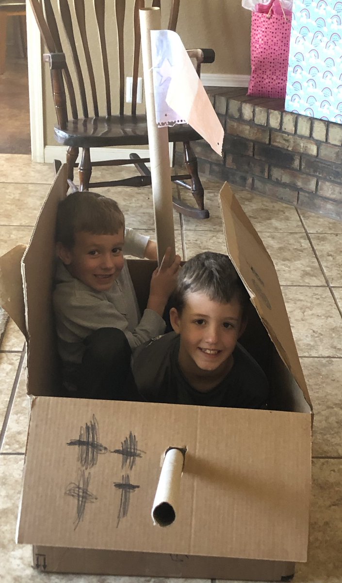 LCUVolleyball's tweet photo. Sometimes all you need is an empty box and wrapping paper rolls. My boys made an army tank today. What are you doing to entertain yourself these days? #creativeboys https://t.co/HyiqAK3VQ9
