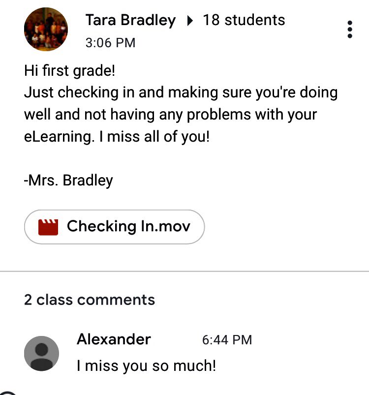 Tarabradley_'s tweet photo. May 1st seems so far away! I miss seeing my students’ excitement for learning and hearing them ask for harder math problems. 💜💛 @wcs_harrison https://t.co/5x331GgYXu